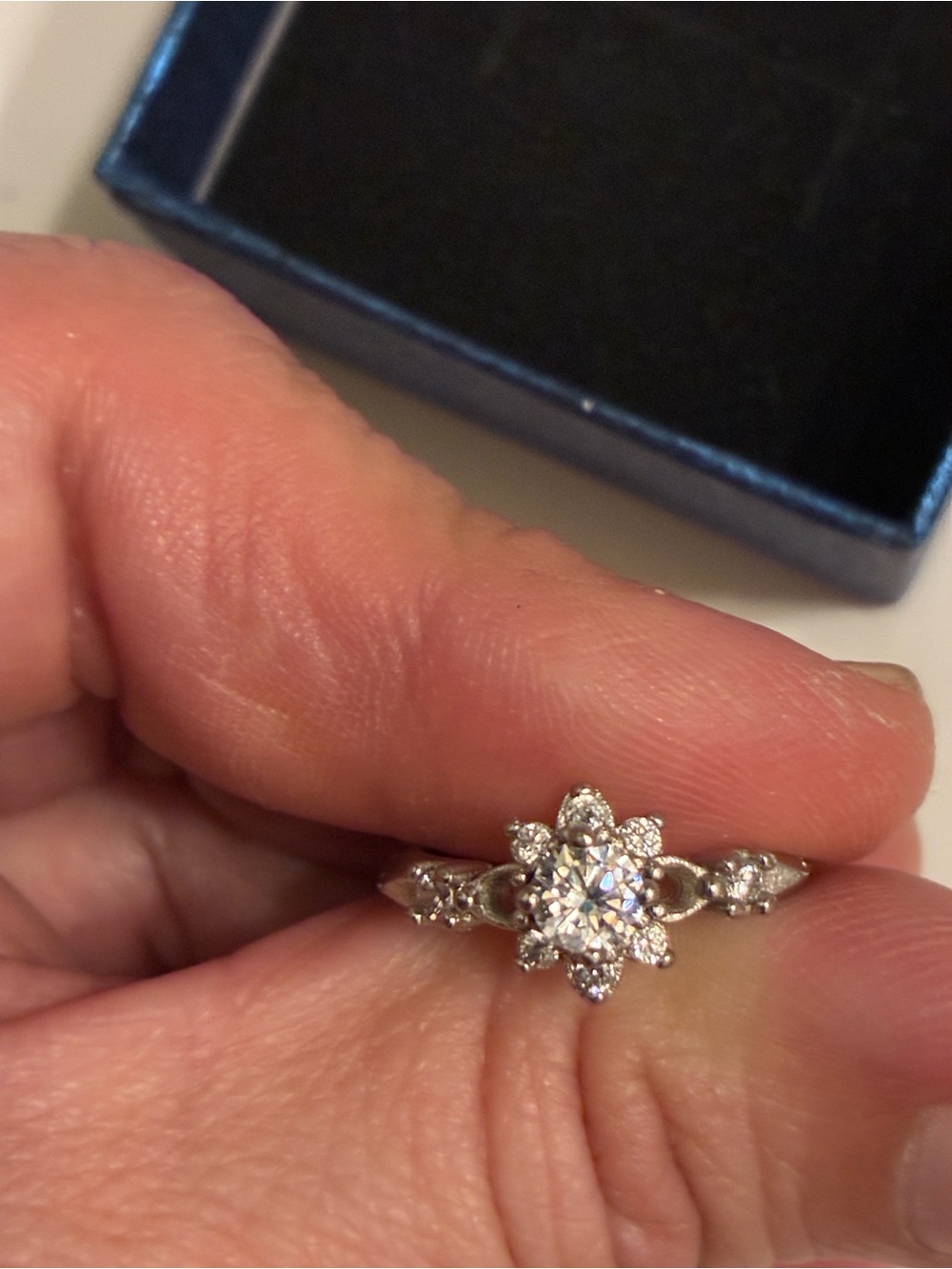 Delicate Floral Halo CZ Ring in White